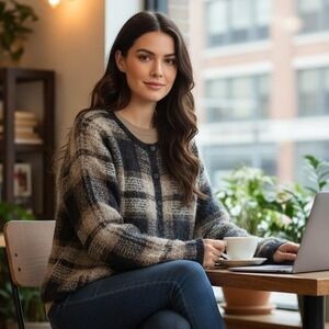 Vintage Paul Harris Mohair Cardigan Sweater Women's Size‎ S Tartan Plaid Grunge